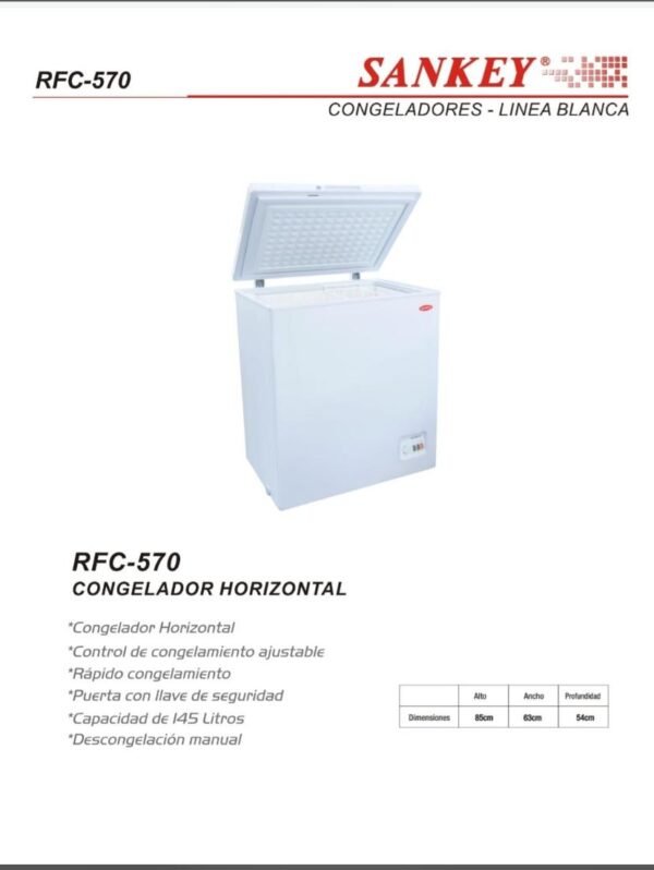 CONGELADOR HORIZONTAL DE 150 LITROS MARCA SANKEY - Imagen 4