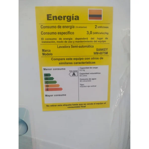 LAVADORA SEMIAUTOMATICA SANKEY 6.5 KG DOBLE TINA 13 LIBRAS - Imagen 3