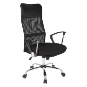 Silla de Escritorio Malla Ejecutiva Giratoria Cromada con Reposabrazos Fijo Negra