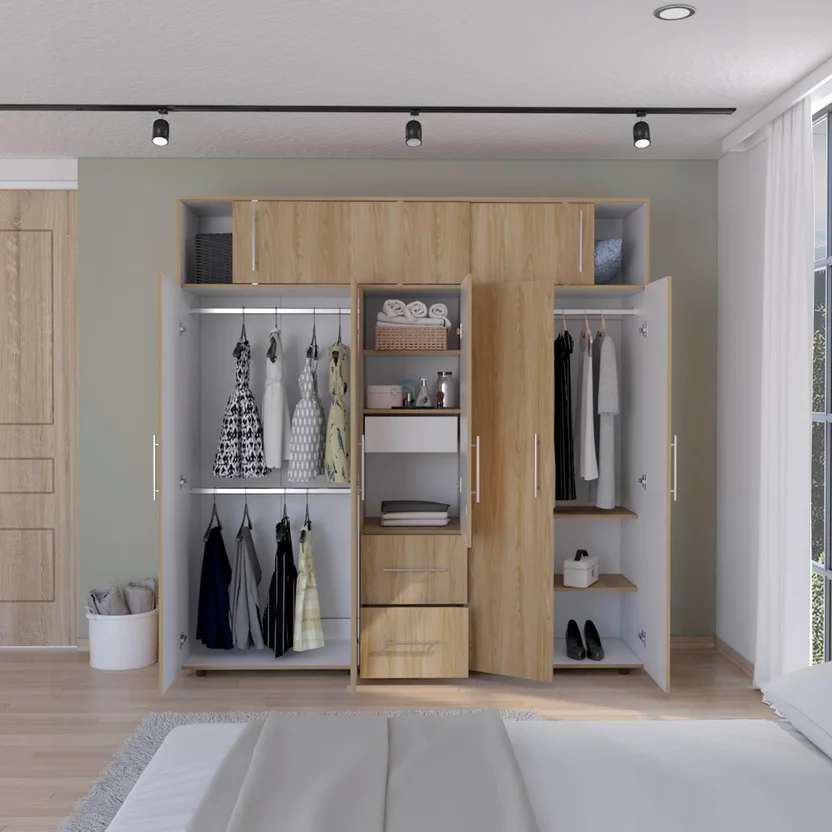 Closet Bigaf 6 Puertas 3 Cajones 200x204x50,3 cm Madera Natural